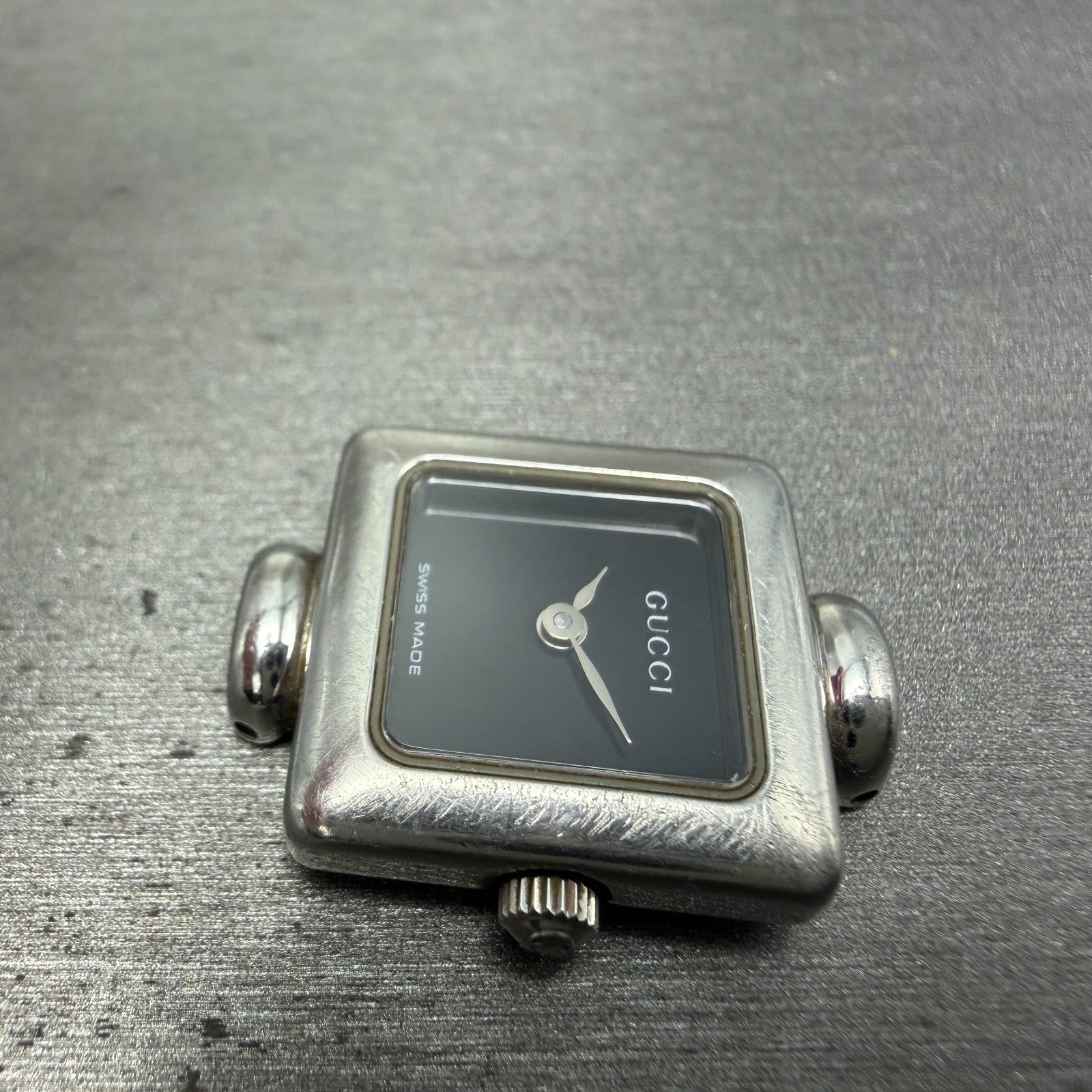 Gucci 1900L Watch Women 19mm Black Dial Silver Tone Square New Battery NO BAND5
