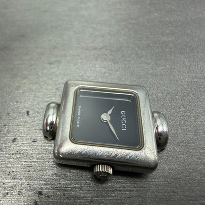 Gucci 1900L Watch Women 19mm Black Dial Silver Tone Square New Battery NO BAND5
