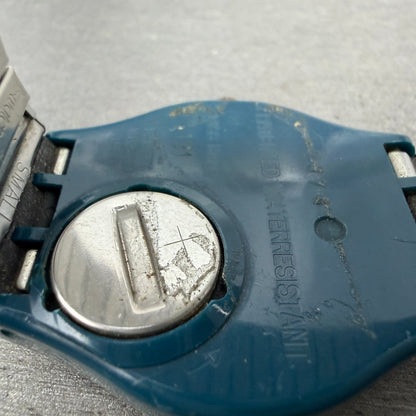 Swatch Steel Lite Watch Men 34mm Skeleton Dial Blue Tone Round New Batt9