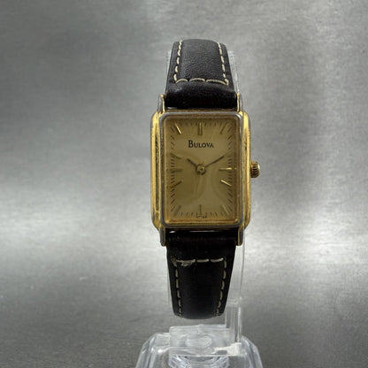 Bulova Tank Watch Women 18mm Champagne Dial Gold Tone 97L48 New Battery5