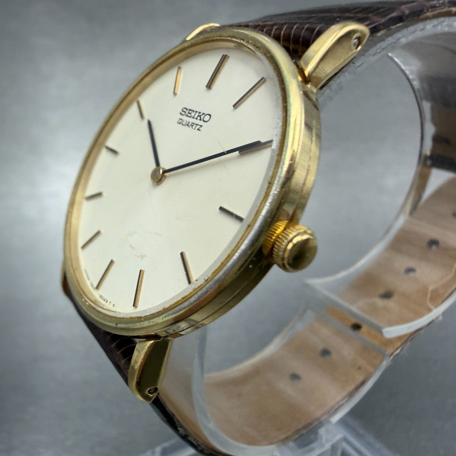 Seiko Watch Men 32mm Cream Dial Gold Tone Round 7800-8019 New Battery Vintage2
