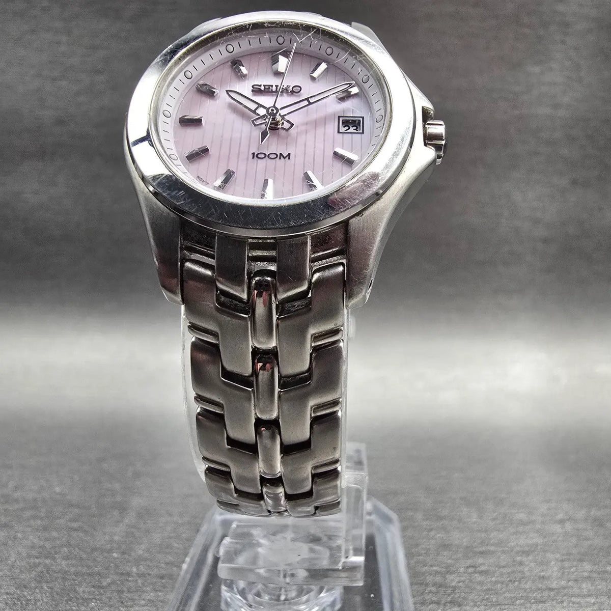 Seiko Watch Women 27mm MOP Dial Silver Tone Date Round 7N82-0FW0 New Battery5