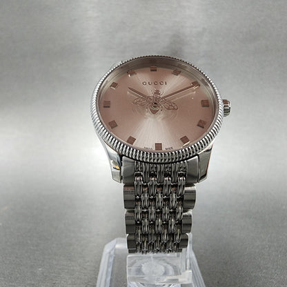 Gucci G-Timeless Watch Women 29mm Silver Dial Steel Round Bracelet YA1265019