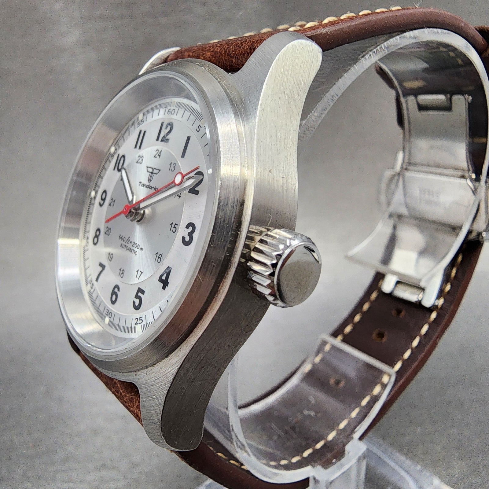 Tandorio Pilot Watch Men 36mm Silver Dial Silver Tone Round Automatic Runs2