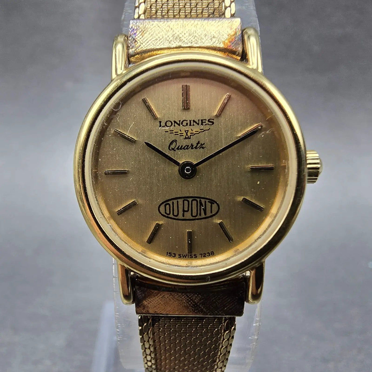 Longines Watch Women 20mm Gold Dial Gold Tone Round Mesh Band New Battery VTG0