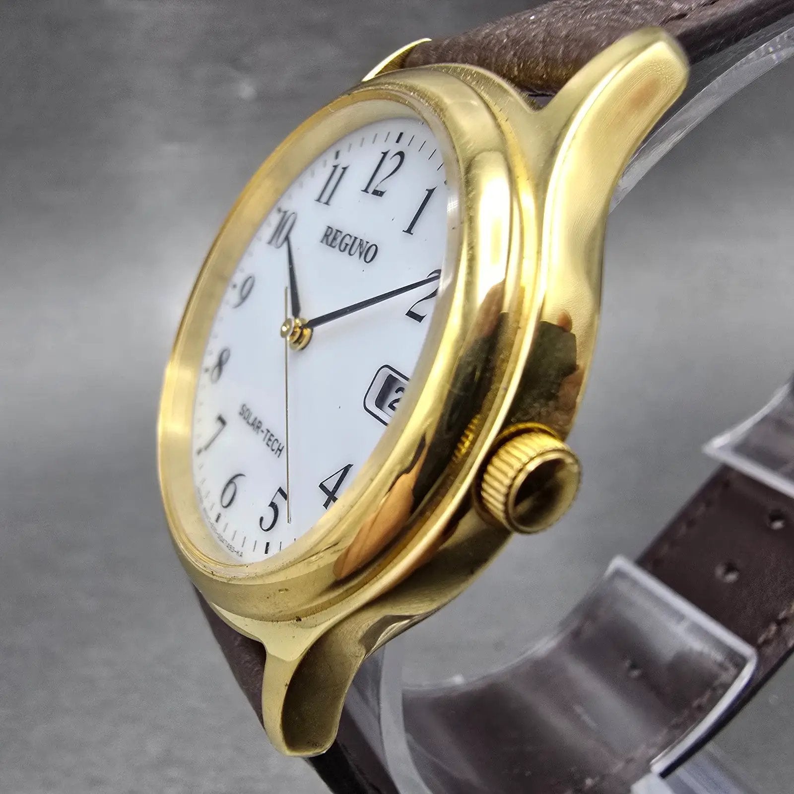 Citizen Reguno Solar Watch Men 33mm White Dial Gold Tone Date E111-T017223 Runs2