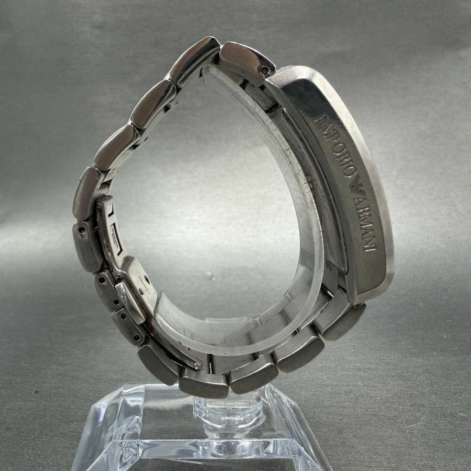 Emporio Armani Tank Watch Men 37mm Silver Dial Silver Tone Rectangle New Battery8
