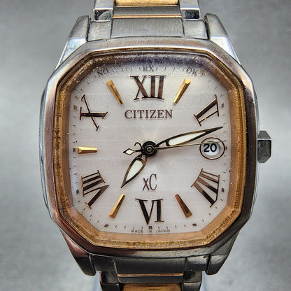 Citizen Eco-Drive XC Watch Women 26mm White Dial Two Tone Date H058-T017568 Runs