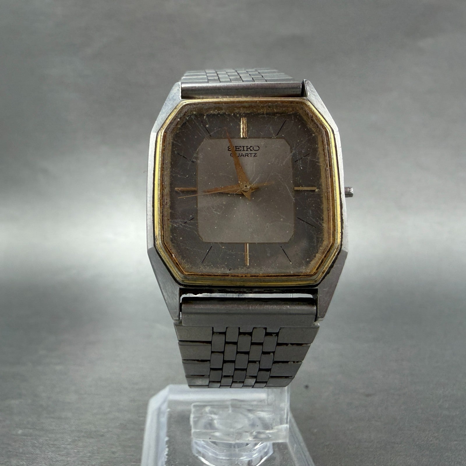 Seiko Watch Men 28mm Silver Dial Two Tone Octagon 6531-5010 Vintage PARTS6