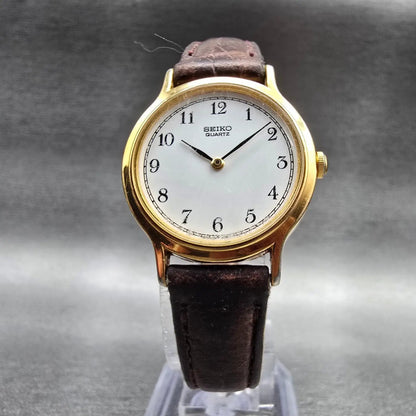 Seiko Watch Women 26mm White Dial Gold Tone Round V700-6091 New Battery VTG JP335