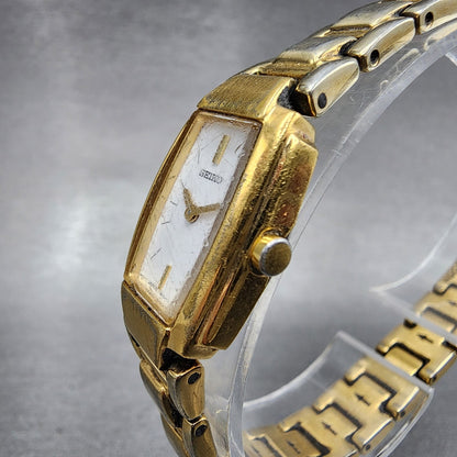 Seiko Tank Watch Women 16mm White Dial Gold Tone Rectangle 1N000GA0 New Battery2