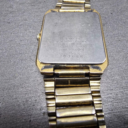 Seiko Tank Watch Men 26mm Gold Dial Gold Tone Rectangle V701-5J00 PARTS15