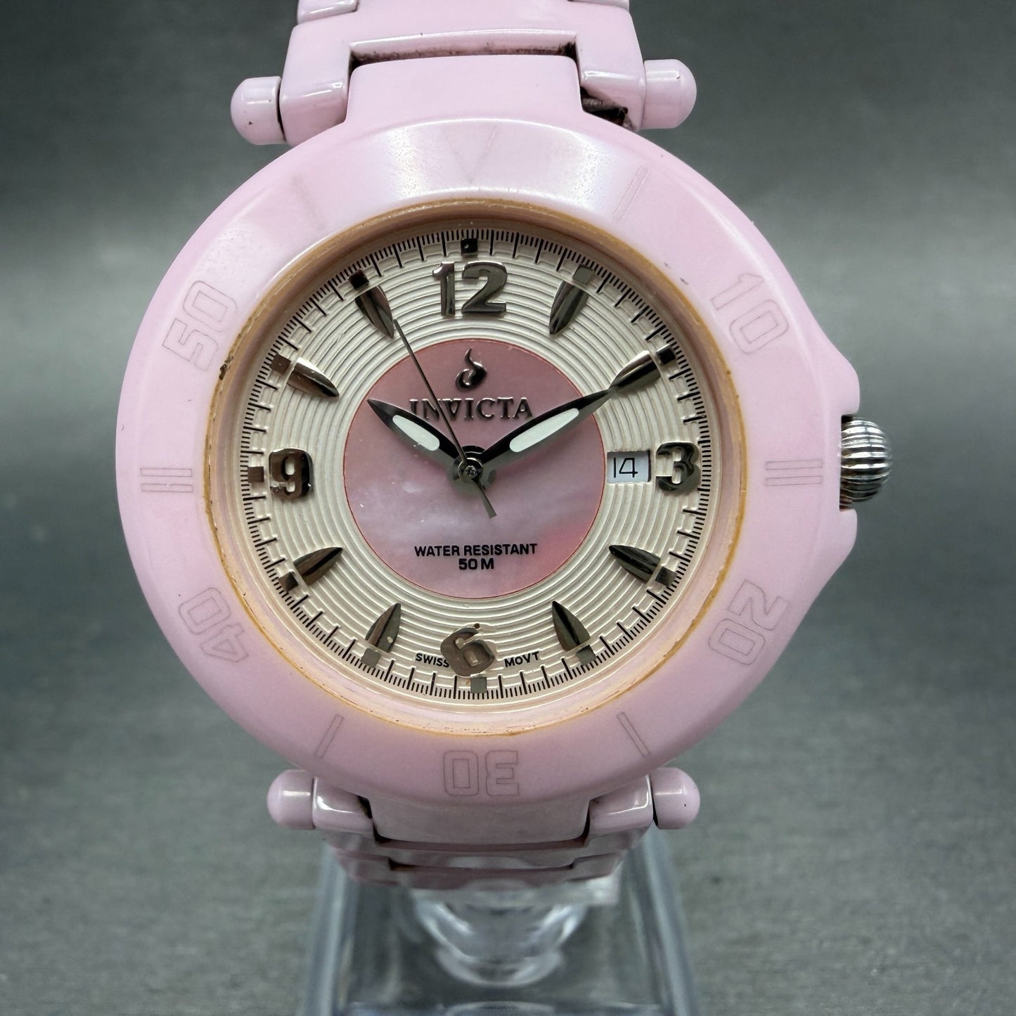 Invicta Watch Women 35mm Pink MOP Dial Pink Ceramic Case Round 3937 New Battery0