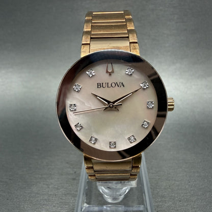 Bulova Futuro Watch Women 30mm MOP Dial Rose Gold Tone Round 97P132 New Battery0