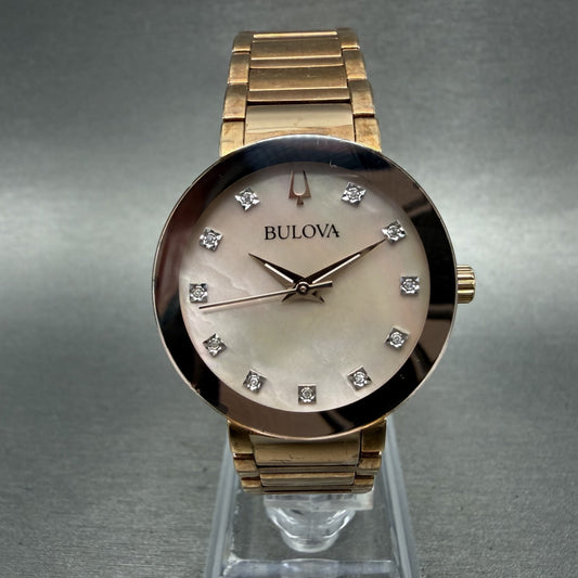 Bulova Futuro Watch Women 30mm MOP Dial Rose Gold Tone Round 97P132 New Battery0