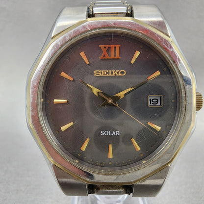 Seiko Solar Watch Men 40mm Gray Dial Two Tone Date V157-0ak0 Runs