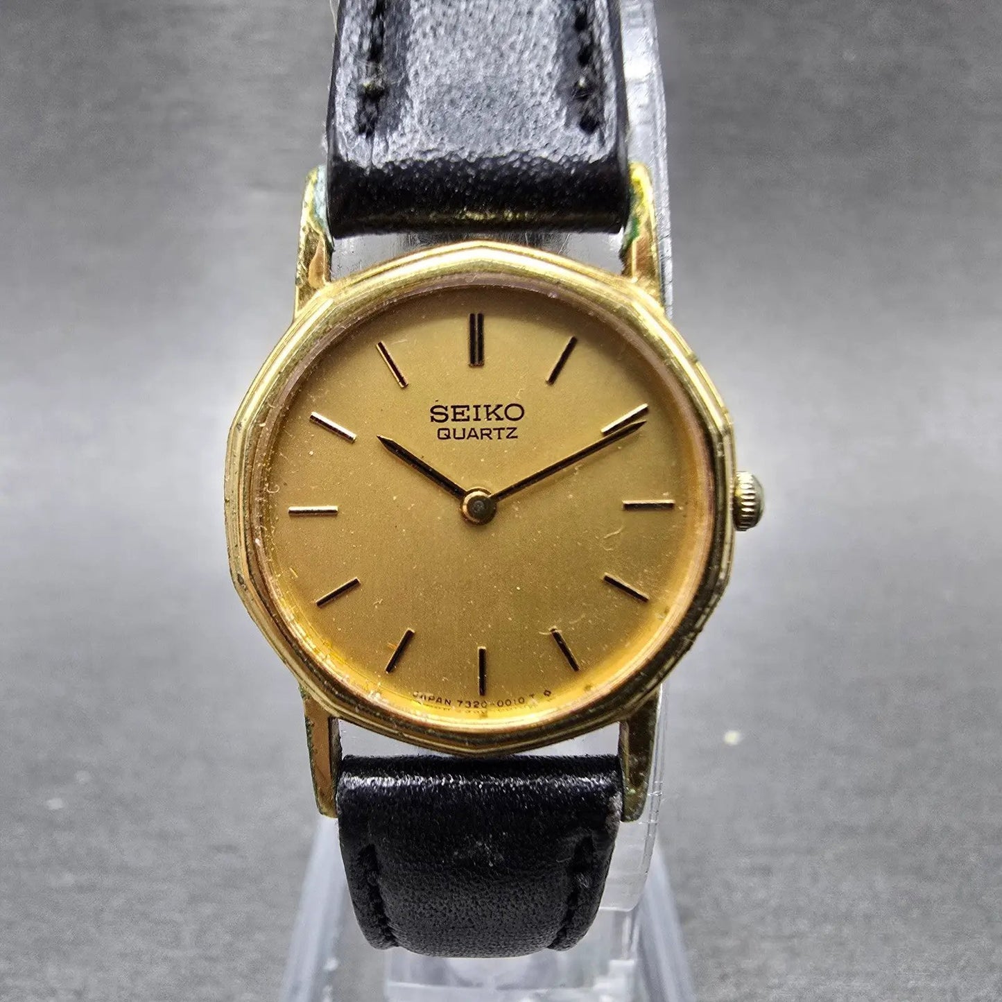 Seiko Watch Women 21mm Gold Dial Gold Tone Round 7320-0010 New Battery Vintage0