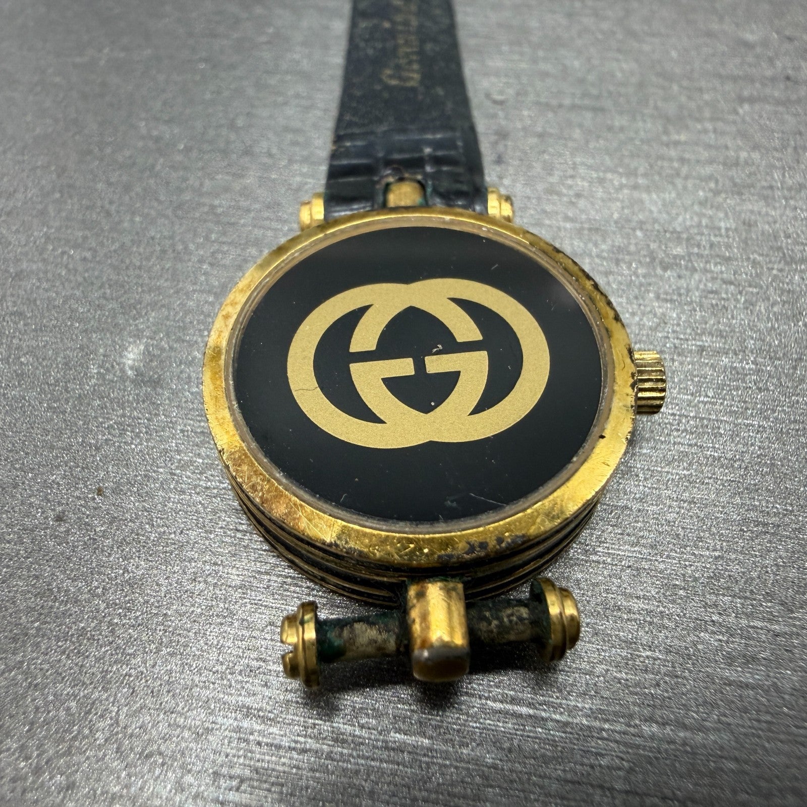 Gucci 2000L Watch Women 22mm Black Dial Gold Plated Round New Battery VTG LKASDT13