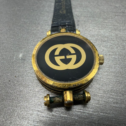 Gucci 2000L Watch Women 22mm Black Dial Gold Plated Round New Battery VTG LKASDT13