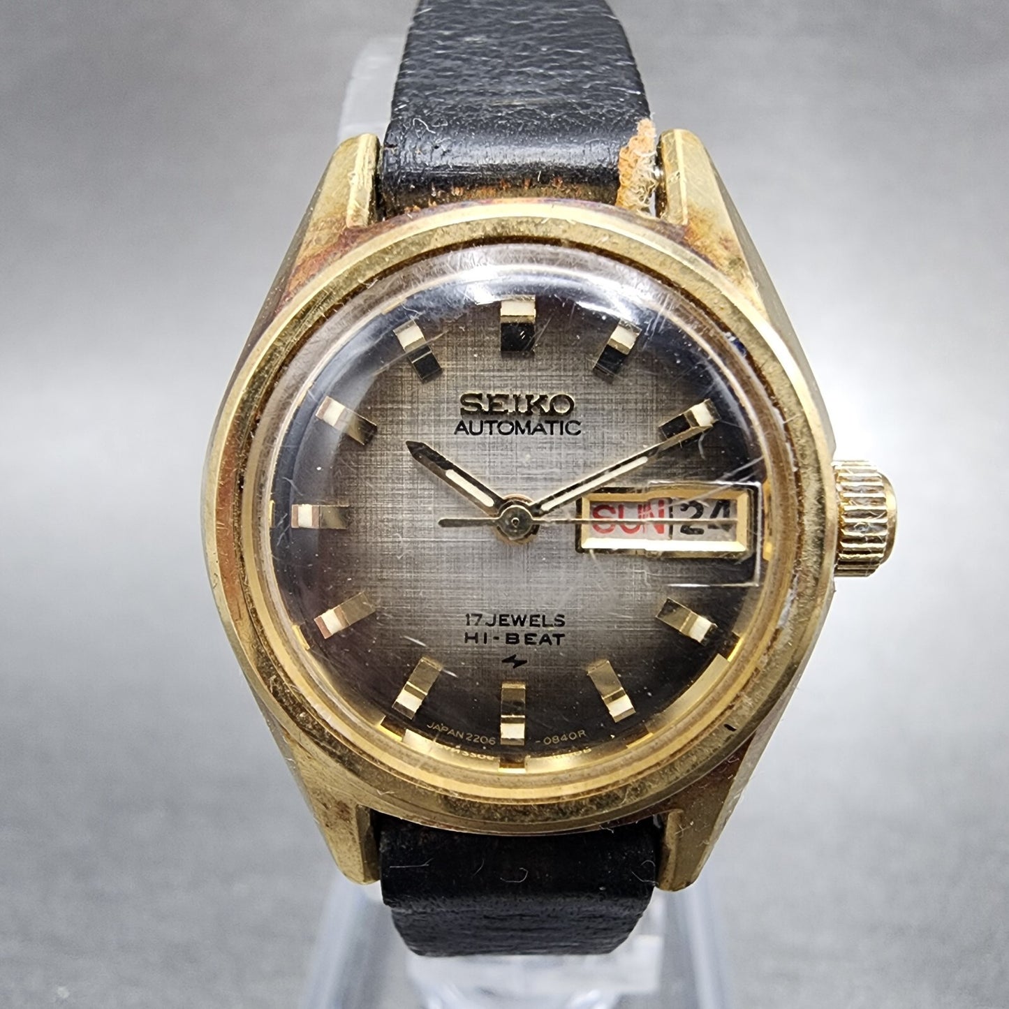 Seiko Automatic Watch Women 24mm Brown Dial Gold Tone Daydate READ!!!! Runs0