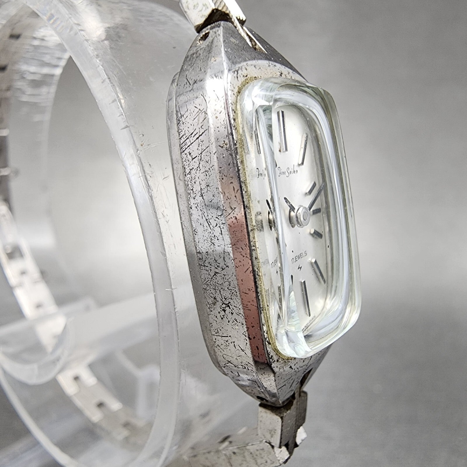 Fine Seiko Watch Women 13mm Silver Dial Gold Plated Rectangle Manual Wind Runs3