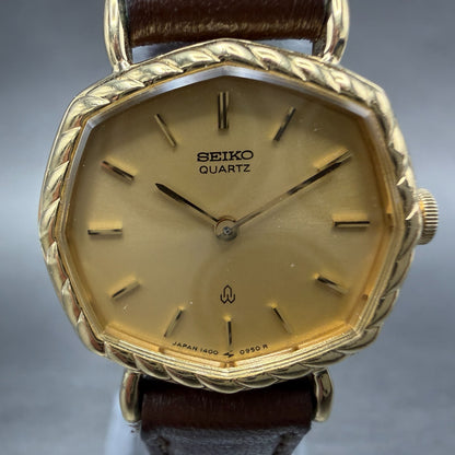 Seiko Watch Women 23mm Champagne Dial Gold Tone Octagon 1400-5580 New Battery1