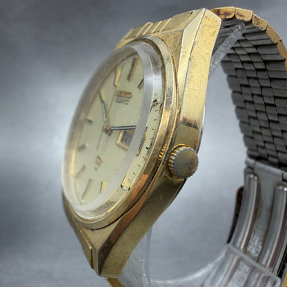 Seiko SQ Watch Men 34mm Champagne Dial Gold Tone Daydate 7123-8439 PARTS VIntage3
