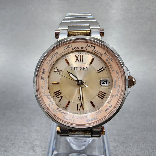 Citizen EcoDrive XC World Time Watch Women 29mm Pink Dial Two Tone Date Works0