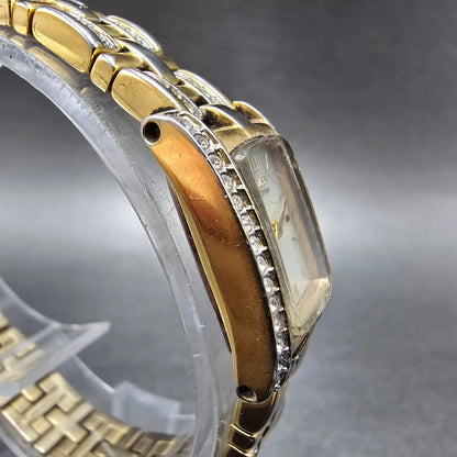 Citizen Eco-Drive Tank Watch Women 15mm White Dial Gold Tone Crystal Bezel Runs3