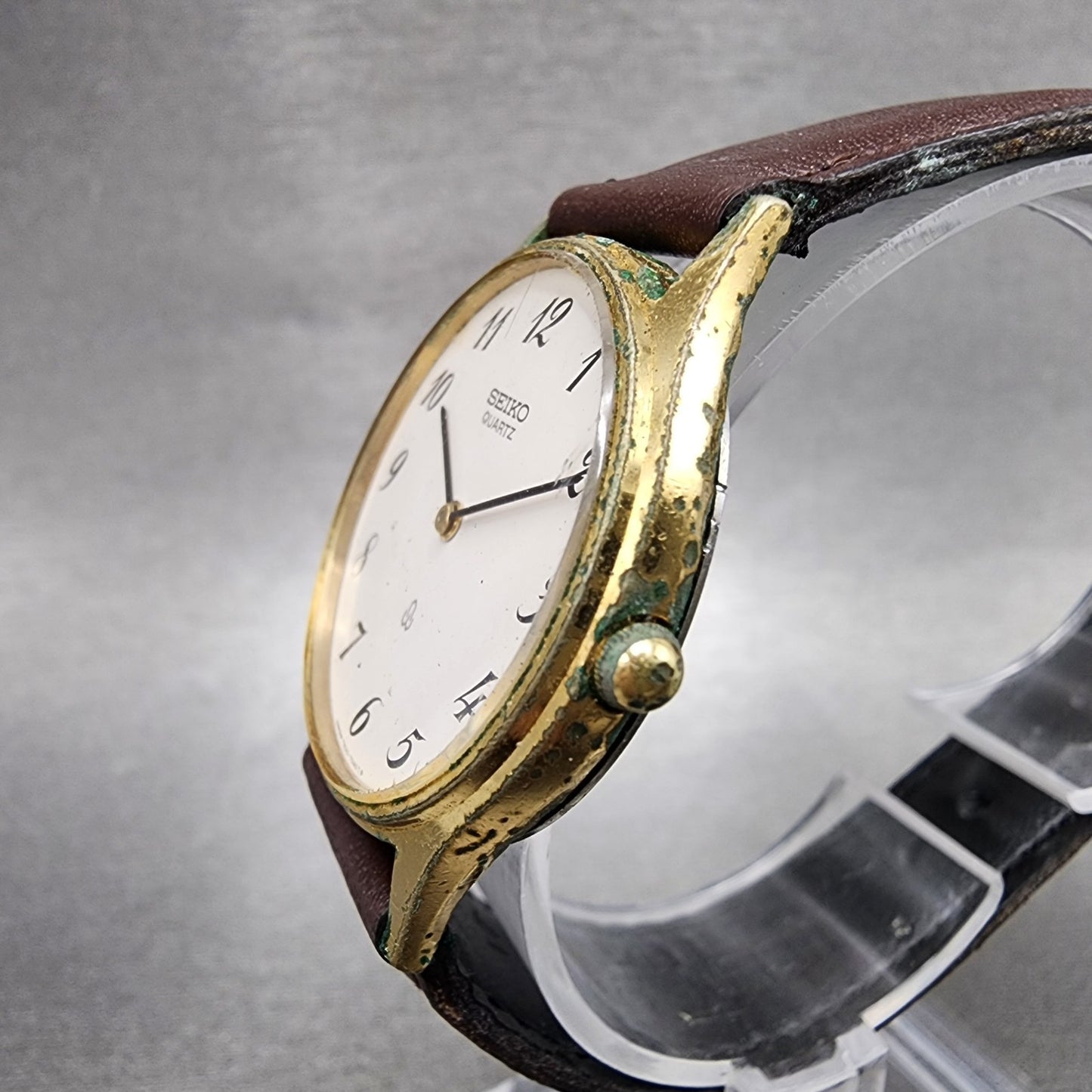 Seiko Watch Men 31mm White Dial Gold Tone Round Vintage 78207030 New Battery2
