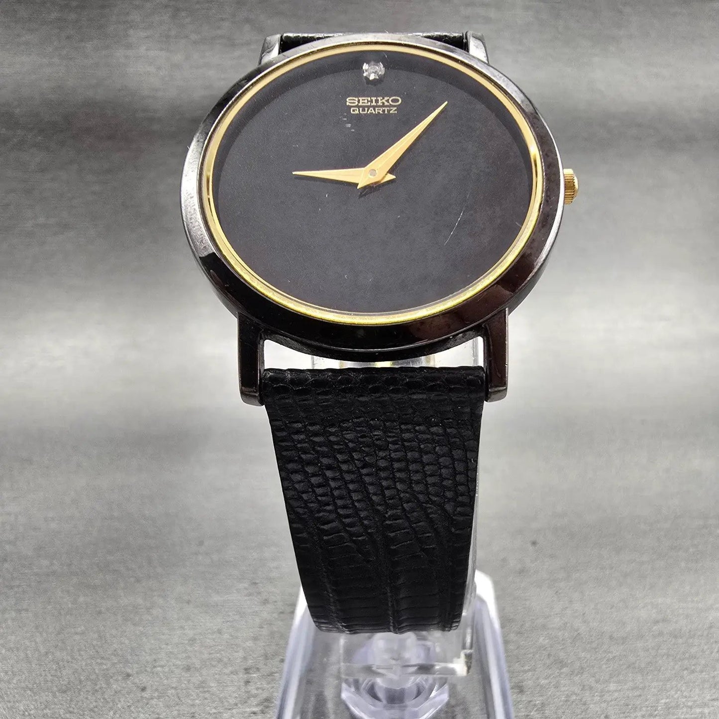 Seiko Watch Men 34mm Black Dial Black Tone Round 7N00-8A49 New Battery Vintage5