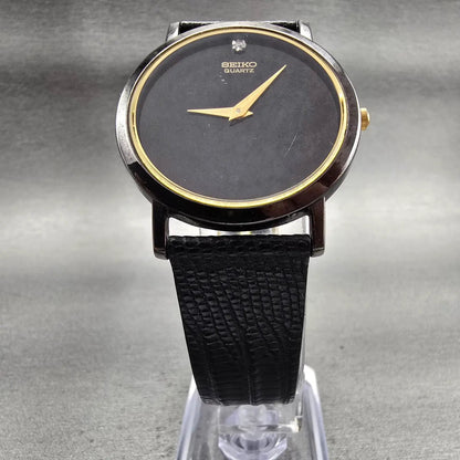 Seiko Watch Men 34mm Black Dial Black Tone Round 7N00-8A49 New Battery Vintage5