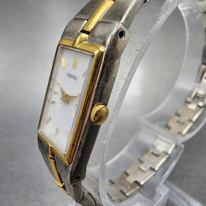 Seiko Tank Watch Women 13mm White Dial two Tone Rectangle 2e207479 New Battery2