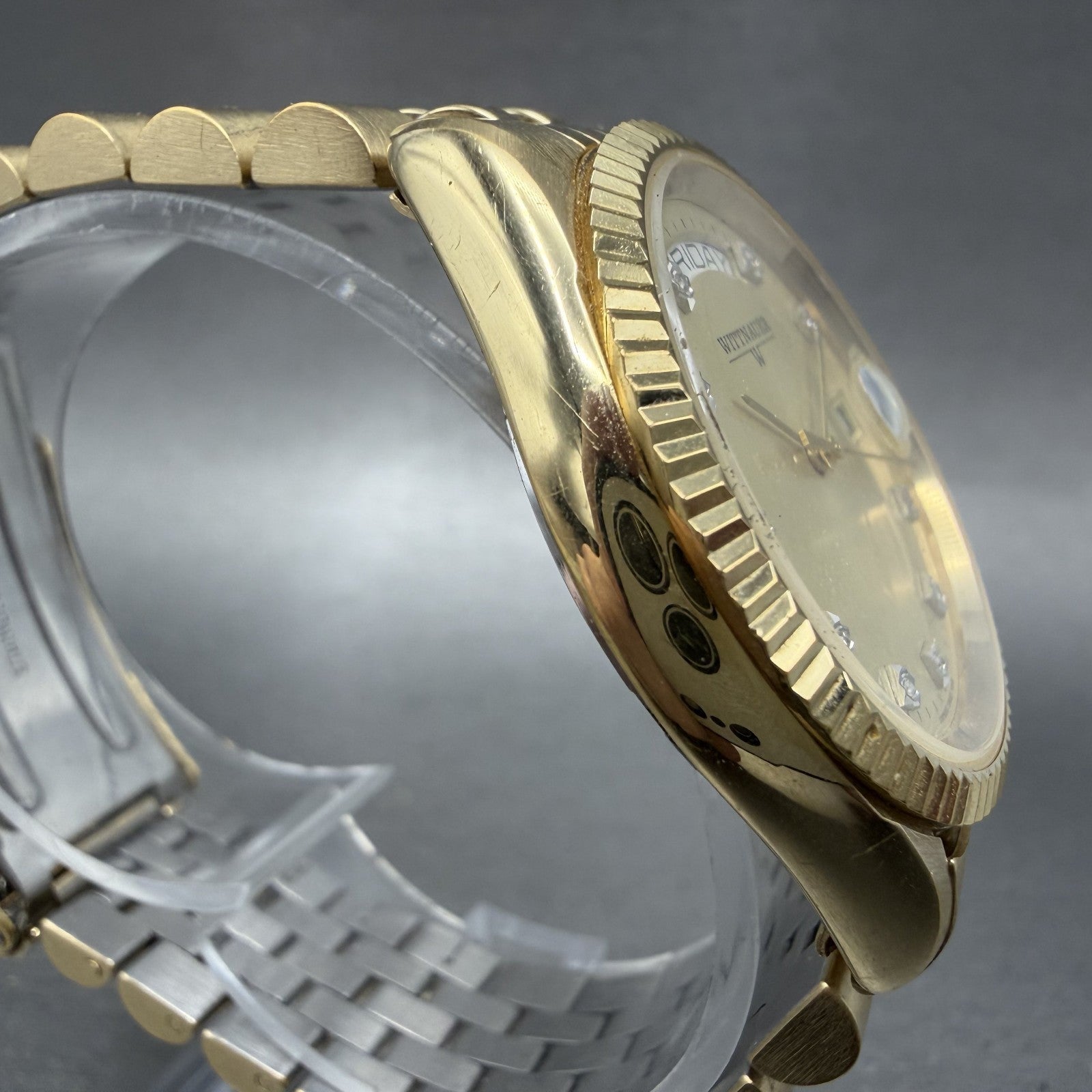 Wittnauer President Watch Men 35mm Gold Dial Gold Tone Daydate KW9650 New Batt3