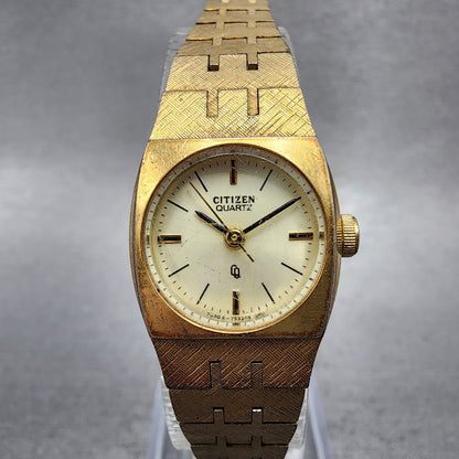 Citizen CQ Watch Women 18mm Champagne Dial Gold Tone 4752457 New Battery0