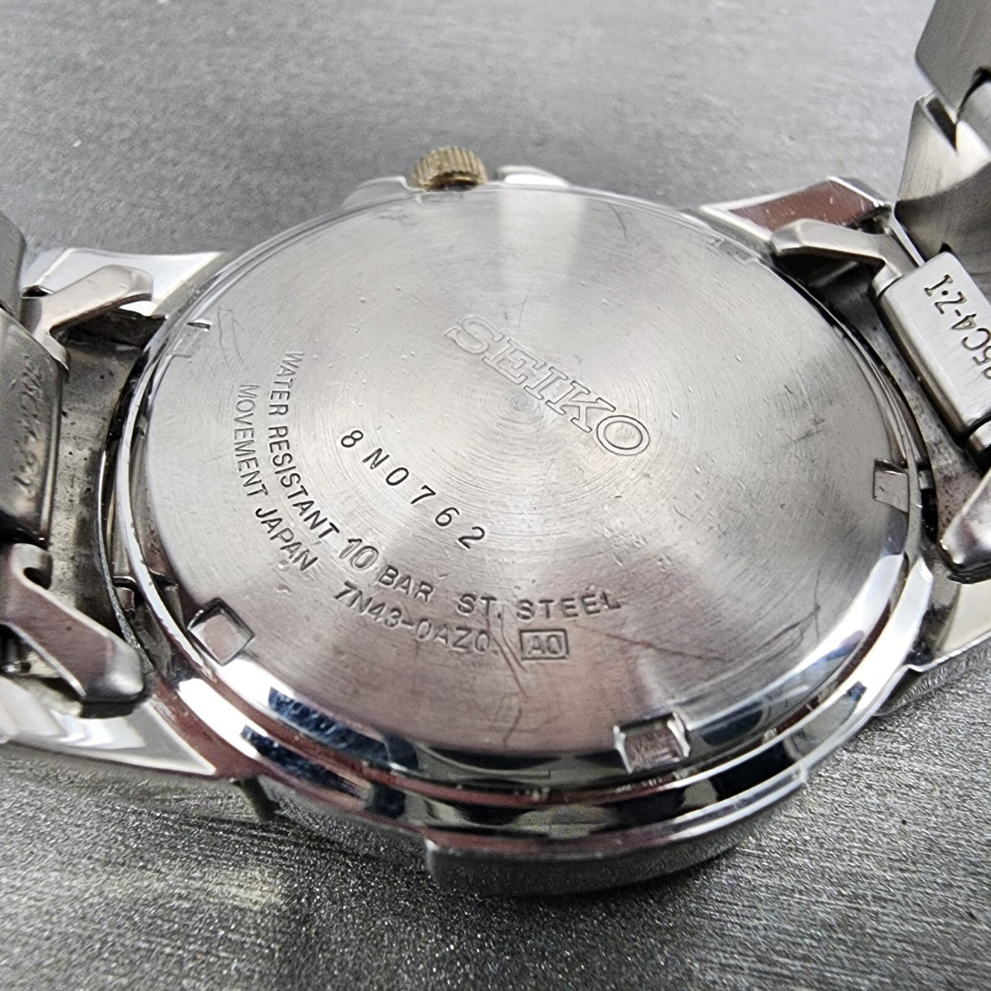 Seiko Watch Men 39mm Black Dial Two Tone Round Daydate 7n430az0 New Batttery9