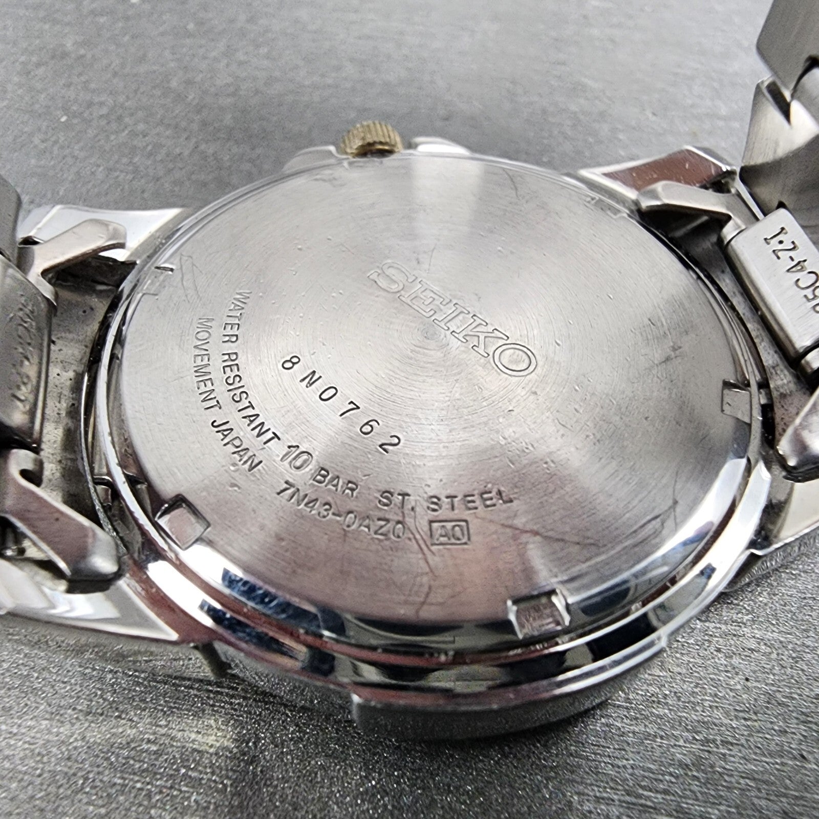 Seiko Watch Men 39mm Black Dial Two Tone Round Daydate 7n430az0 New Batttery9