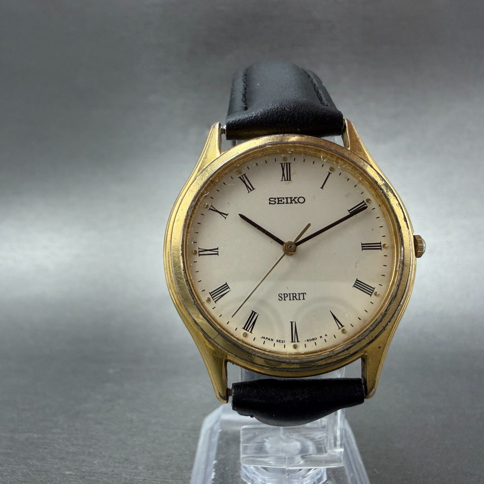 Seiko Spirit Watch Unisex 33mm White Dial Gold Tone Round 5E21-6D70 New Battery5