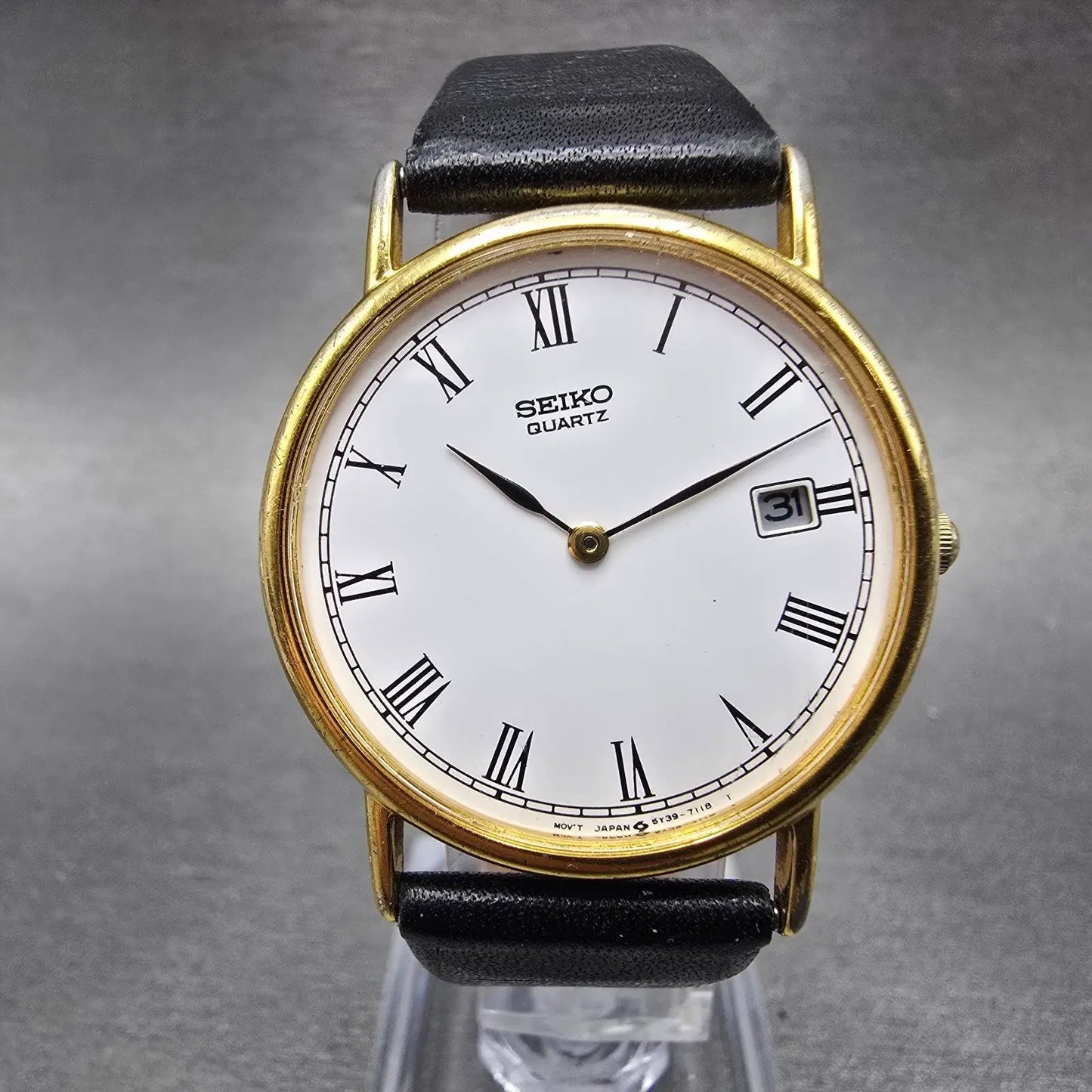 Seiko Watch Men 31mm White Dial Gold Tone Date READ!!!!!!! 5Y39-7010 New Battery0