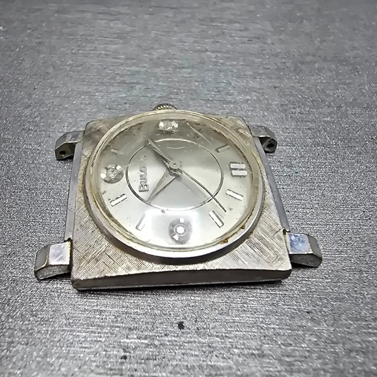 Bulova Tank Watch 28mm Men Silver Dial White Gold Filled Diamond Manual M6 PARTS4
