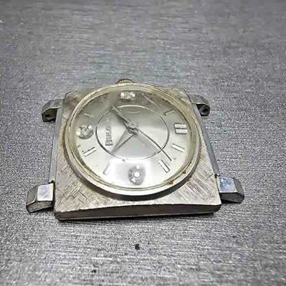 Bulova Tank Watch 28mm Men Silver Dial White Gold Filled Diamond Manual M6 PARTS4