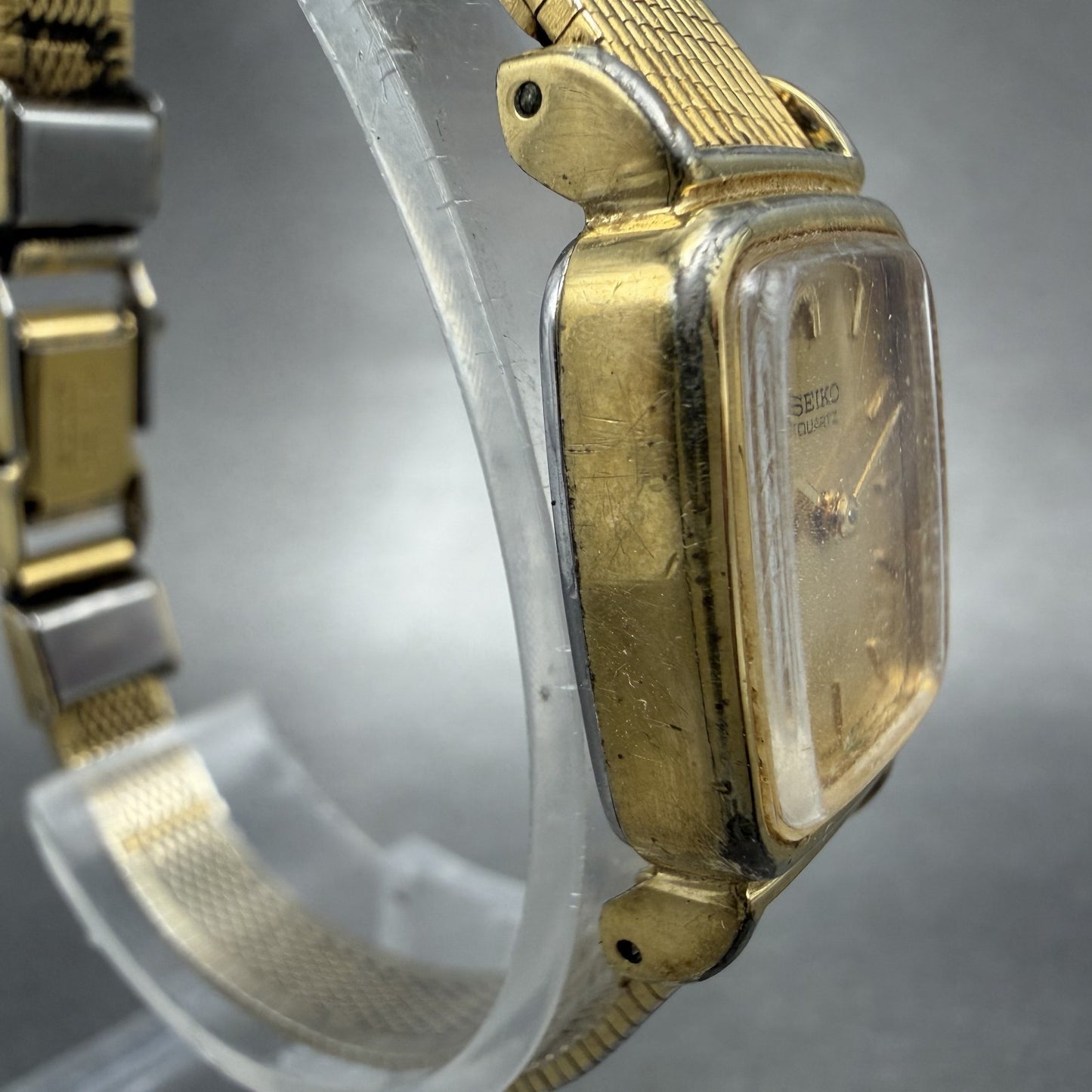 Seiko Tank Watch Women 17mm Champagne Dial Gold Tone 5420-5319 New Battery3