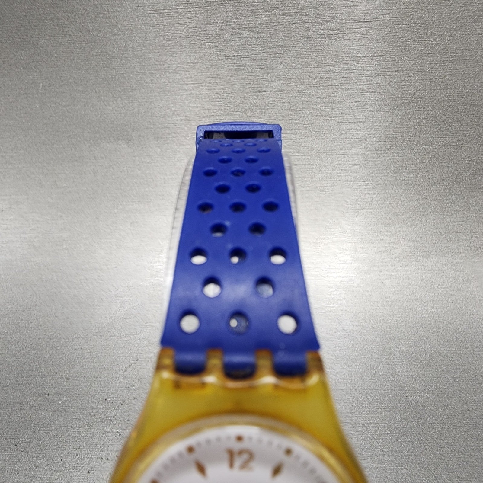 Swatch Gold Bride Watch Women 25mm White Dial Clear Case Round LK123 New Battery4