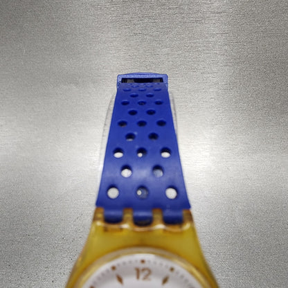 Swatch Gold Bride Watch Women 25mm White Dial Clear Case Round LK123 New Battery4