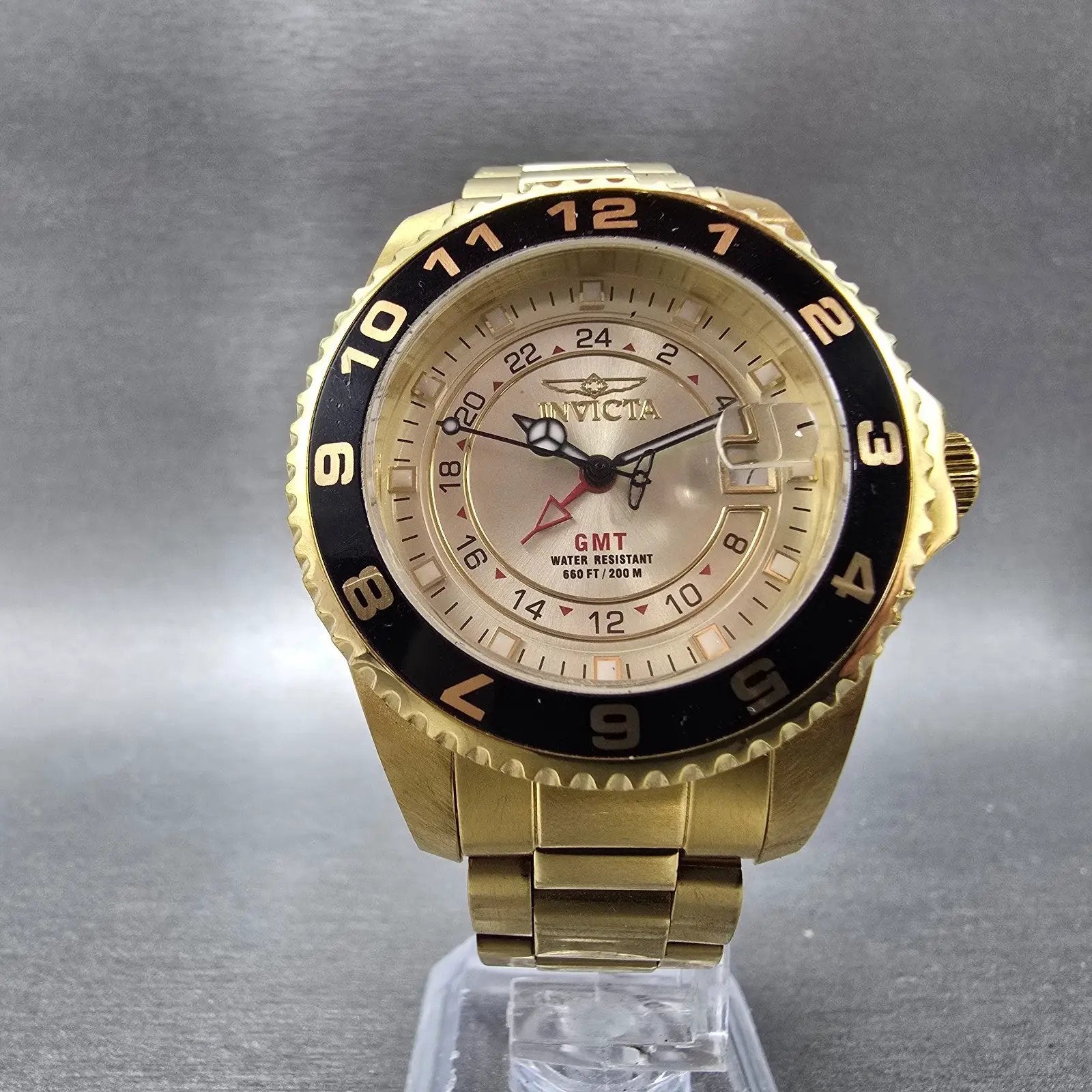 Invicta GMT Watch Unisex 38mm Champagne Dial Gold Tone Date 18252 New Battery5