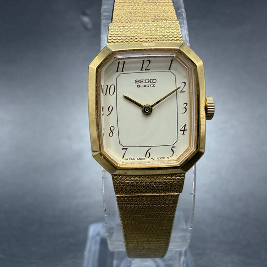 Seiko Watch Women 17mm Cream Dial Gold Tone Octagon 4N00-5139 New Batt Vintage0
