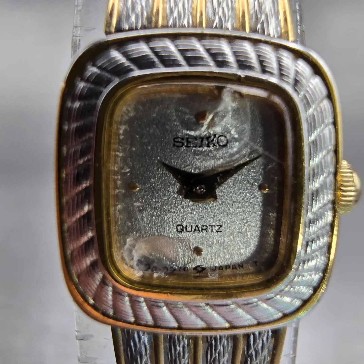 Seiko Watch Women 14mm Silver Dial Two Tone Rectangle 1E20-5190 New Battery VTG1