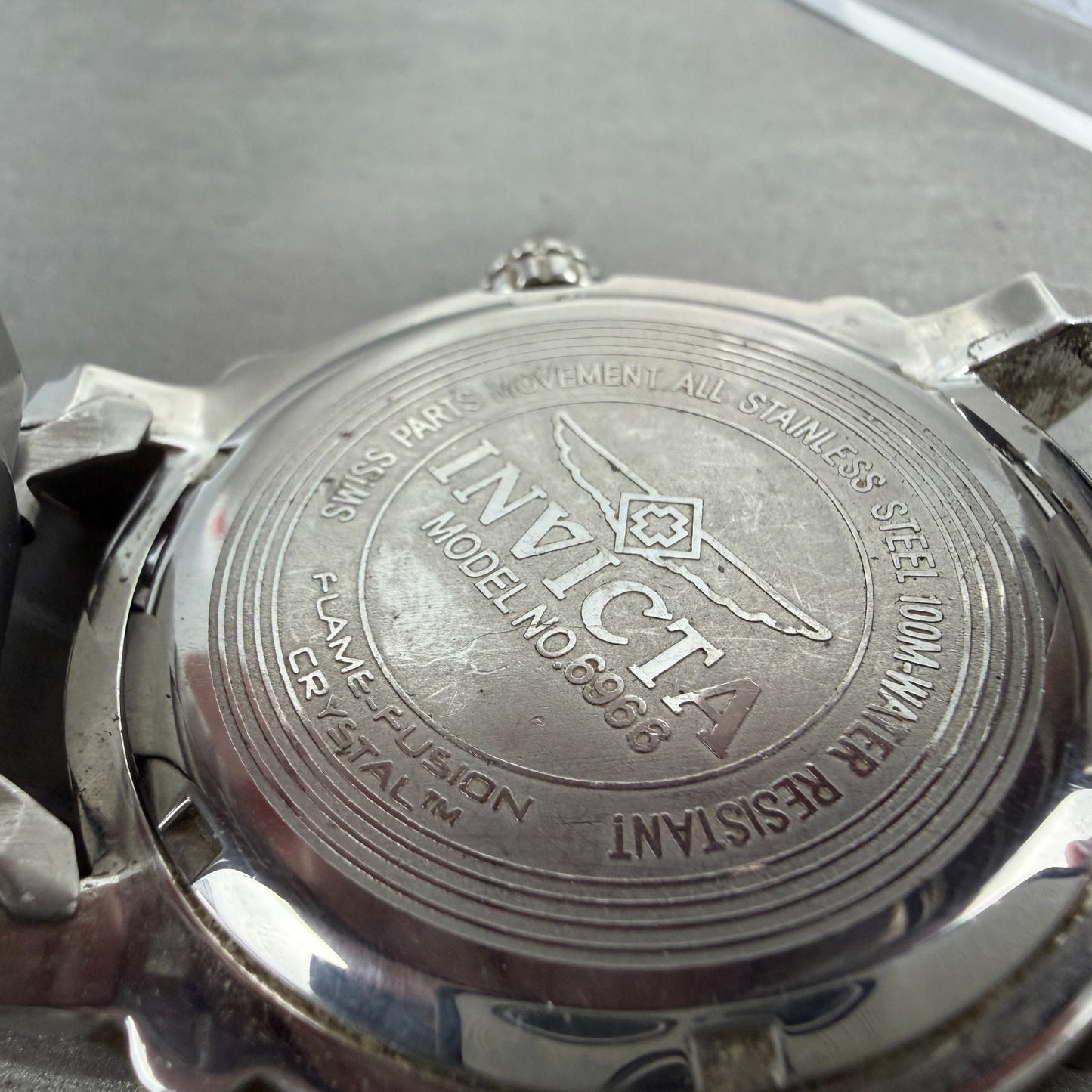 Invicta Watch Men 45mm Balk Dial Silver Tone Date Round 6966 New Battery9