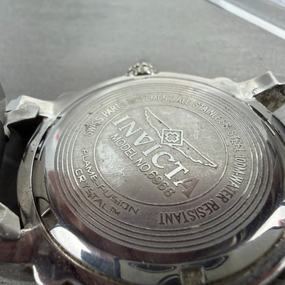 Invicta Watch Men 45mm Balk Dial Silver Tone Date Round 6966 New Battery9
