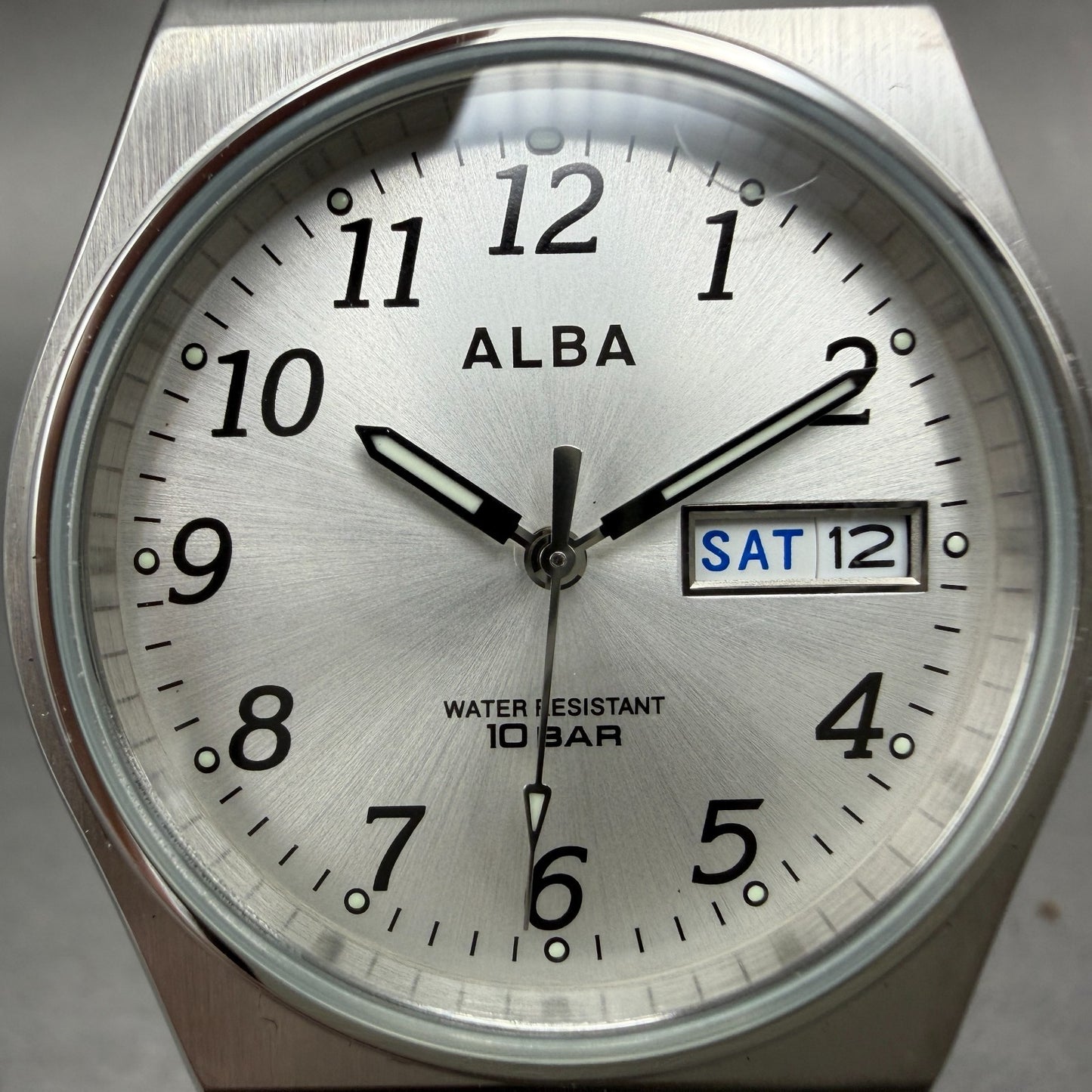 Seiko Alba Watch Men 35mm Silver Dial Silver Tone Daydate 7N43-K001 New Battery1